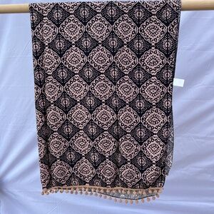 Sarong/Coverup/Canga - Diamond Tan and Black w/Tan Poms